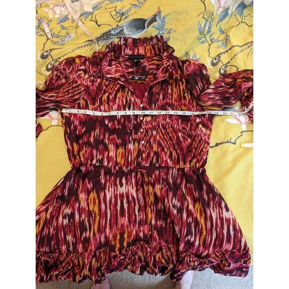 House of Harlow 1960 metallic thread red and orange long sleeve tie waist mini d - Picture 4 of 5